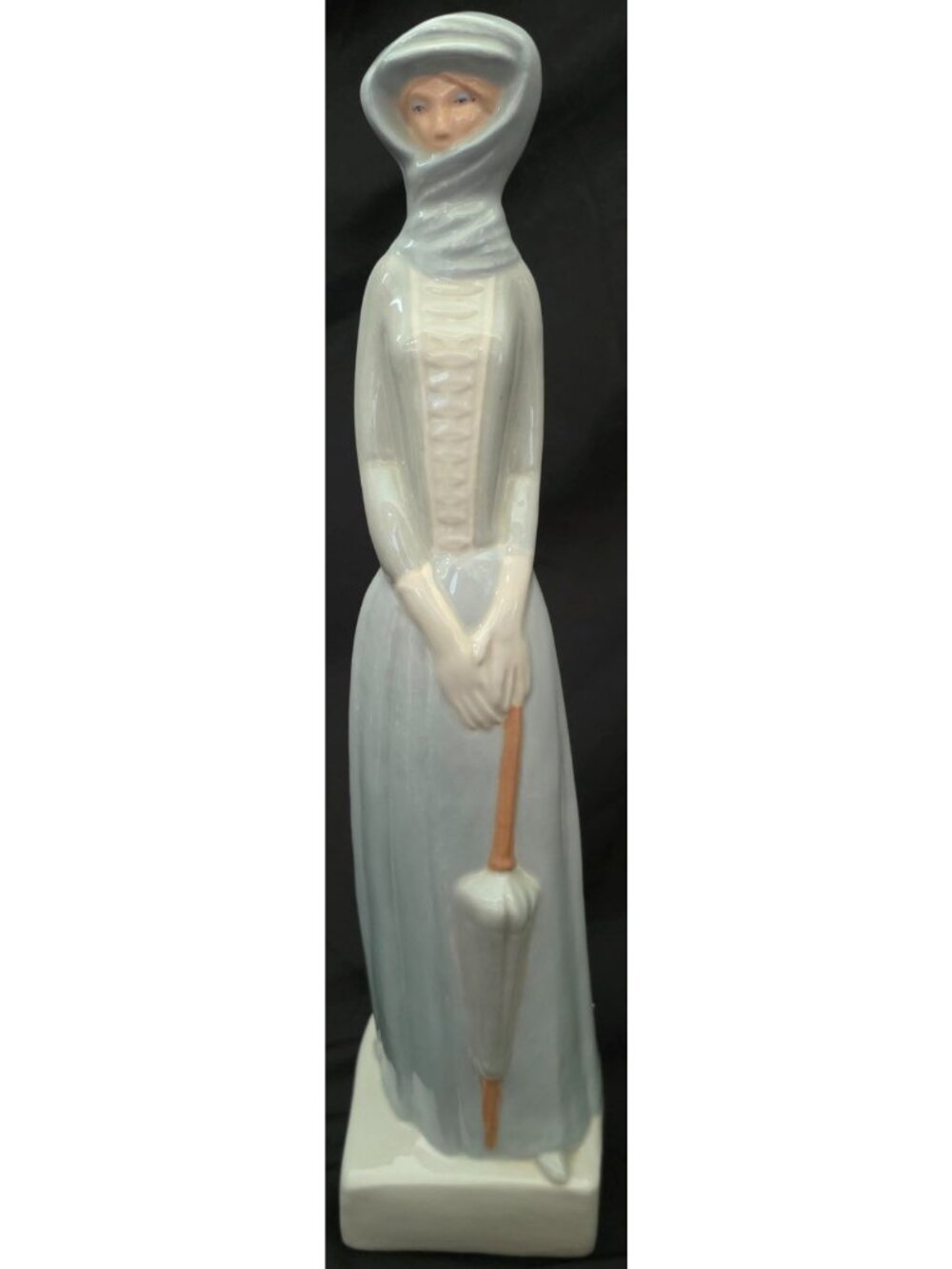 WINTER LADY Christmas Figurine Homemade Ceramic tall skinny woman 15"h 1986 80s